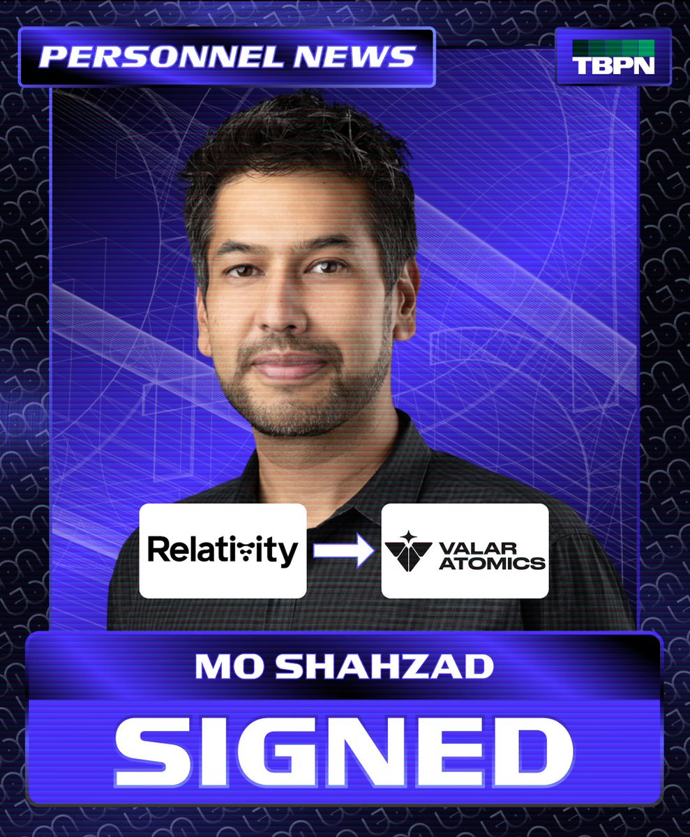BREAKING: Former President and CFO of Relativity Space Mo Shahzad has joined @valaratomics as President and CFO https://t.co/aTGAh8JVbw