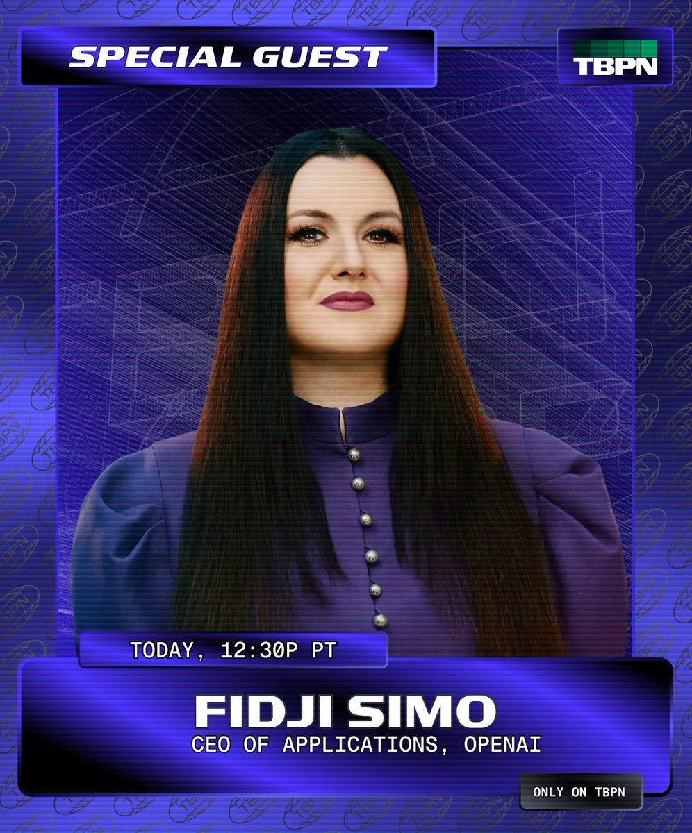 BREAKING: OpenAI’s CEO of Applications @fidjissimo will join TBPN at 12:30p PT to break down today’s news. https://t.co/CO7QyzIAb8