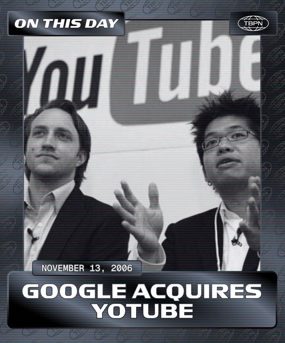 ON THIS DAY: Google acquires YouTube for $1.65 billion, in what many consider one of the most successful acquisitions of all time https://t.co/x83mCT4NXR