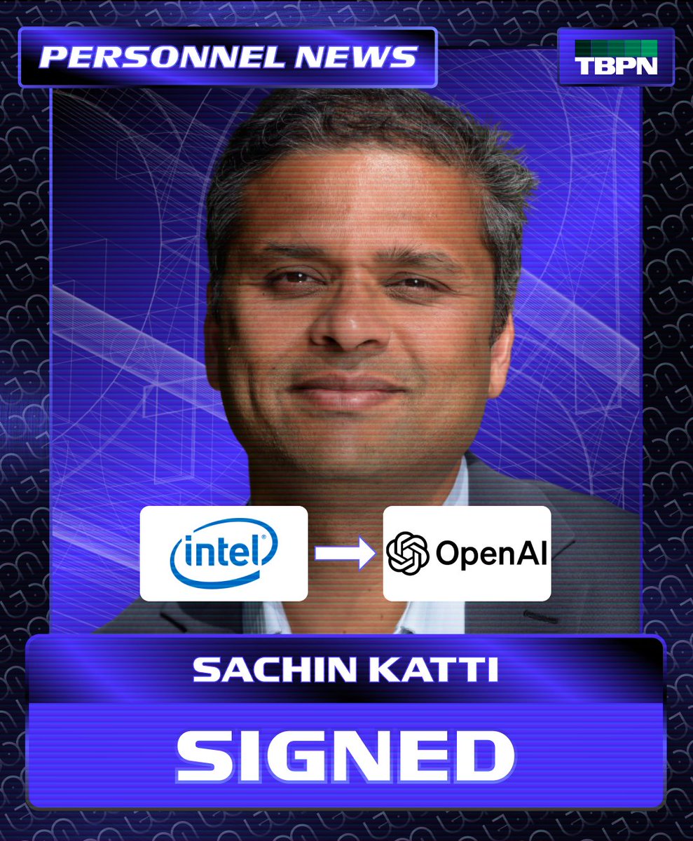 BREAKING: Intel CTO &amp; AI Chief @sk7037 is joining OpenAI to work on infra https://t.co/Xg78qGQZGl