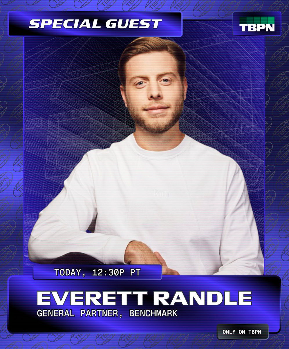 BREAKING: @EverettRandle will be live on TBPN today at 12:30p PT https://t.co/XjhgfJ56ew